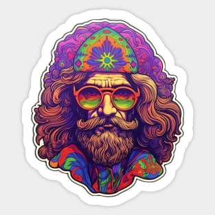 Psychedelic Bearded Man: Pop Art Design with Glowing Colors and Chillwave Style Sticker